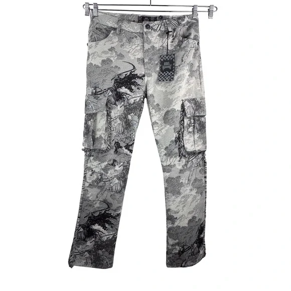 Rebel Vengeance Skull Skeleton floral cargo Tapestry Pants sz 32 gothic punk - Picture 1 of 9